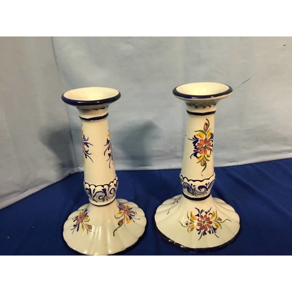 Pair Vintage RC&CL Portugal Hand Painted CCandlesticks for Tappered Candles - Picture 1 of 5